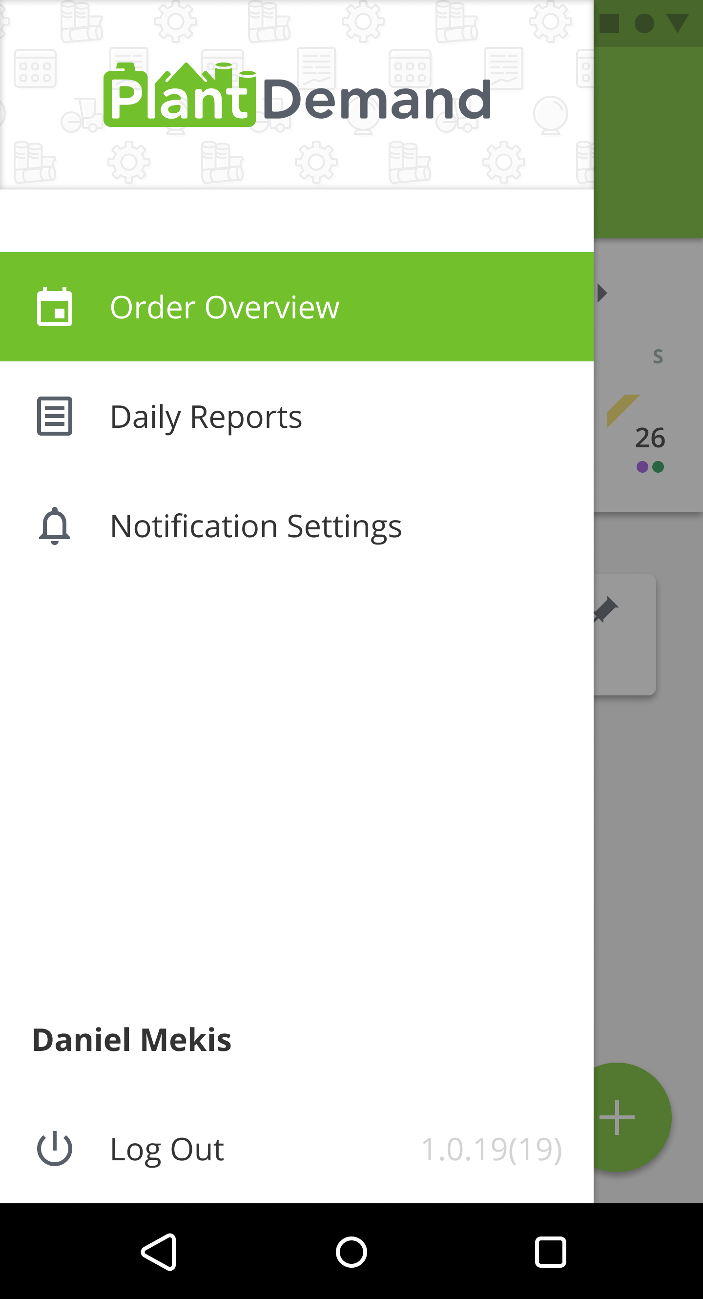 Android app PlantDemand New Note menu
