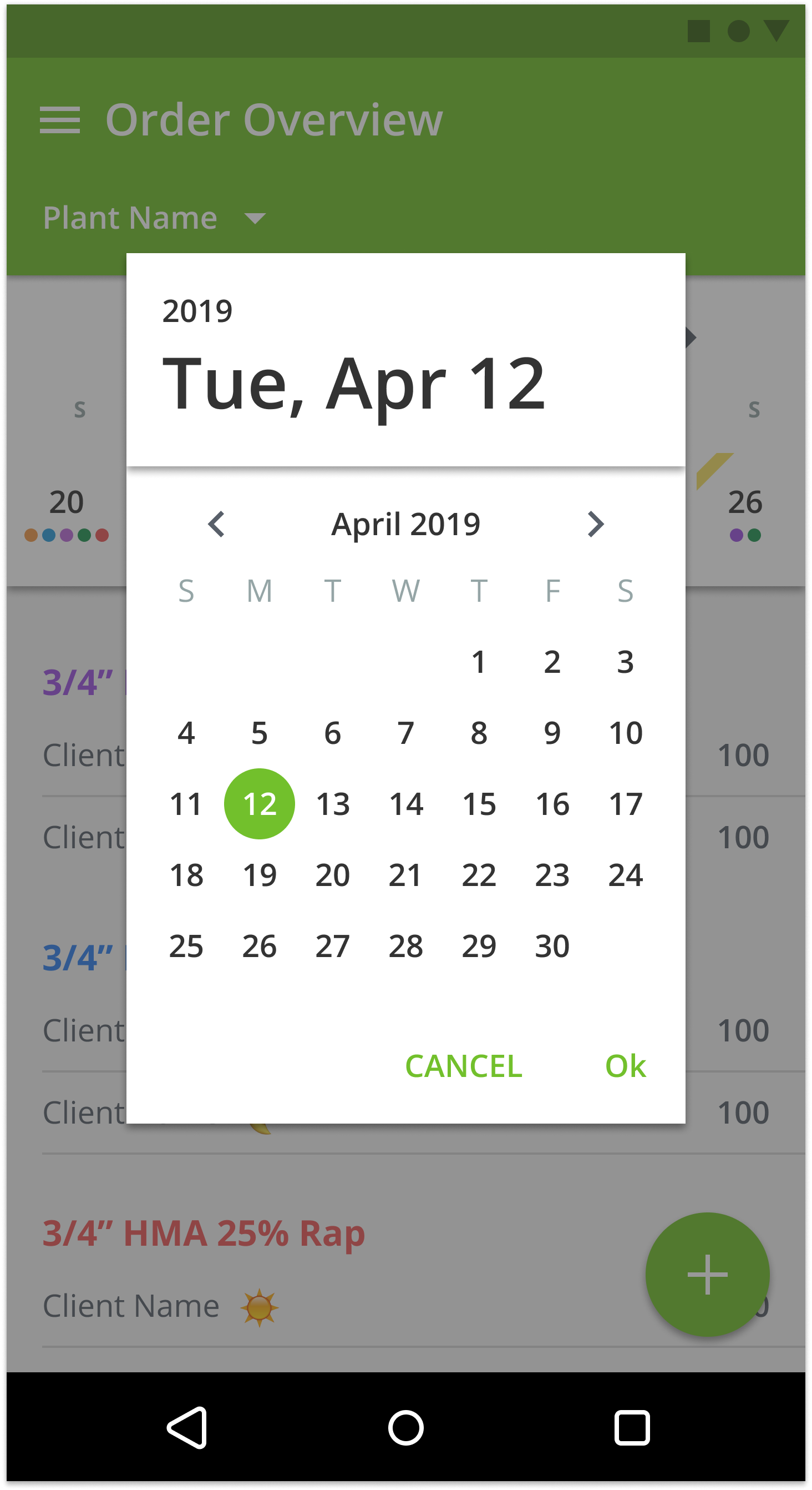Android app PlantDemand calendar date